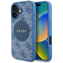 Oryginalne Etui IPHONE 16 Guess 4G Circle Classic Logo MagSafe niebieskie