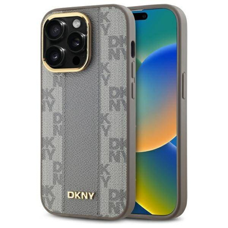 Original Handyhülle IPHONE 14 PRO DKNY Hardcase Leather Checkered Mono Pattern MagSafe (DKHMP14LPCPVSLE) beige