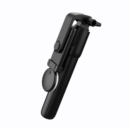 Selfie-Stick WH1YXS Teleskopstativ 1 m mit runder Lampe und Telefonhalter – Schwarz