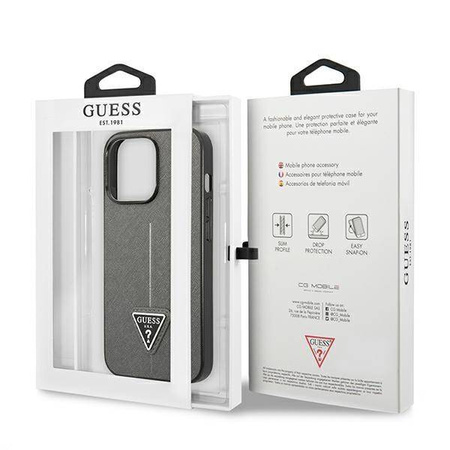 Original Handyhülle IPHONE 13 PRO MAX Guess Hardcase Saffianotriangle Logo (GUHCP13XPSATLG) silber