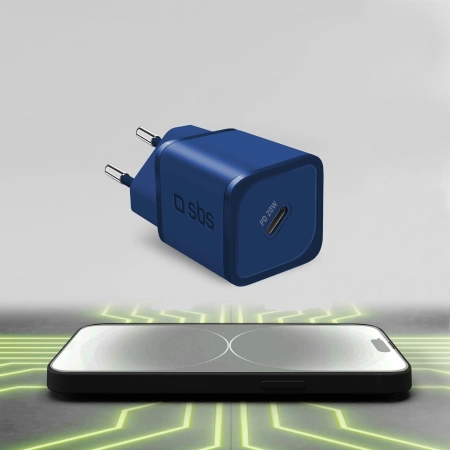 SBS TETRGAN1C20B 20W GaN Wall Charger with Power Delivery - Blue