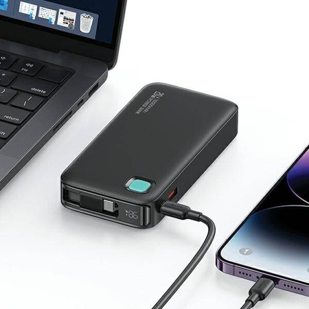 USAMS Powerbank with retractable USB-C Retractable cable 10000 mAh PD 20W Fast Charge XY Series black/black 10KCD22401(US-CD224)