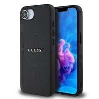 Guess PU Grained Classic Logo Case mit MagSafe für iPhone 16e - Schwarz
