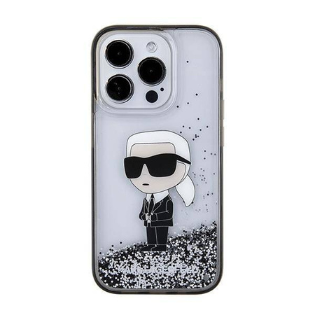 Karl Lagerfeld Liquid Glitter Ikonik Hülle für iPhone 15 Pro – transparent