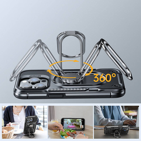 Joyroom Dual Hinge case for iPhone 14 armored case with a stand and a ring holder black