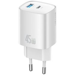 Ładowarka sieciowa USAMS CC290 T66 45W   GaN 1xUSB-A 1xUSB-C srebrny