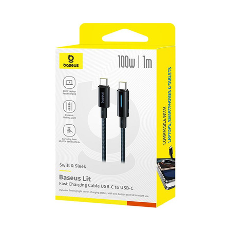 Baseus Lit Kabel USB-C na USB-C 100W 2m Kosmiczna Czerń