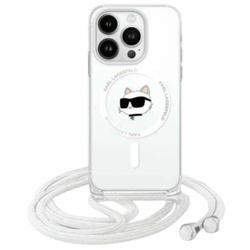 Original Handyhülle IPHONE 16 Karl Lagerfeld Hardcase IML Choupette Head & Cord MagSafe (KLHMP16SHCCHNT) transparent
