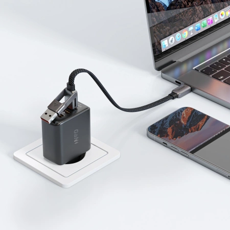 Acefast C13-05 USB-C - USB-A / USB-C Kabel 480Mb/s 3A 0,2m - Schwarz