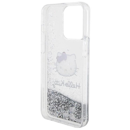 Etui Hello Kitty Liquid Glitter Charms Kitty Head na iPhone 15 Pro Max - srebrne