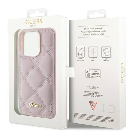 Guess Quilted Metal Logo Hülle für iPhone 15 Pro – Rosa