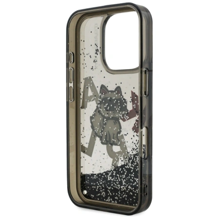 Karl Lagerfeld Liquid Glitter Choupette Logo Case for iPhone 16 Pro - Black