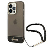 Original Handyhülle IPHONE 14 PRO MAX Guess Hardcase Translucent Pearl Strap schwarz