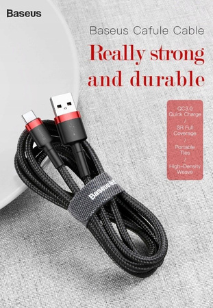 Baseus Cafule Cable - Kabel do ładowania i transmisji danych USB do USB-C 3 A, 1 m (czerwony/czarny)