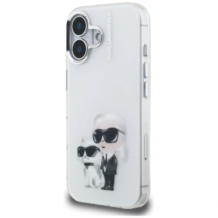 Etui Karl Lagerfeld IML Aquarelle Karl & Choupette & Logo na iPhone 16 - białe