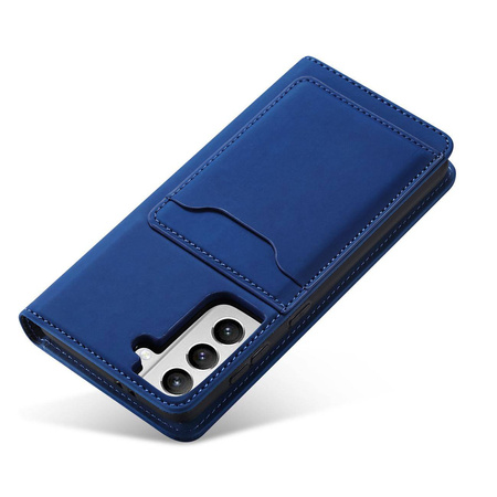 Magnet Card Case etui do Samsung Galaxy S22 pokrowiec portfel na karty kartę podstawka niebieski