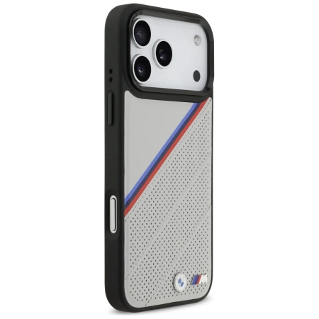 BMW M Tricolor Metal Logo MagSafe Case für iPhone 17 Pro Max – Grau