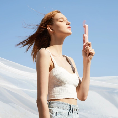 Mini wentylator Jisulife Handheld Fan Life8 przenośny wiatraczek USB z funkcją powerbanka 2000mAh i latarką - różowy