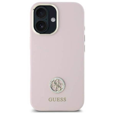 Original Handyhülle IPHONE 16 Guess Hardcase Silicone Logo Strass 4G (GUHCP16SM4DGPP) blassrosa