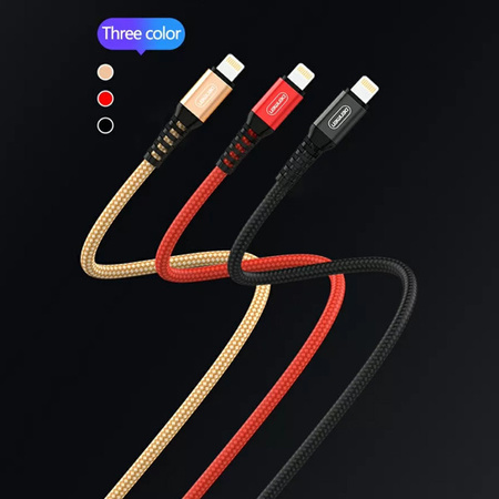 DENMEN KABEL USB DO LIGHTNING 2.4A WZMACNIANY OPLOT IPHONE DENMEN CZERWONY 1M D02L