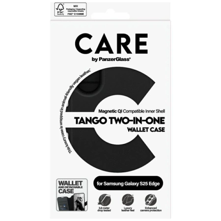Etui CARE by PanzerGlass Feature Tango 2w1 Wallet Qi na Samsung Galaxy S25 Edge - czarne
