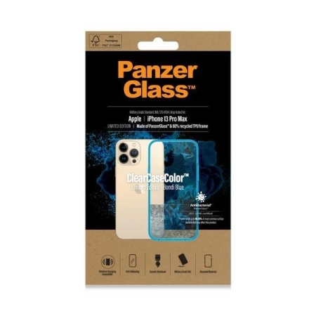 PanzerGlass ClearCase Antibakterielle, in Militärqualität zertifizierte Hülle für iPhone 13 Pro Max – Transparent Blau