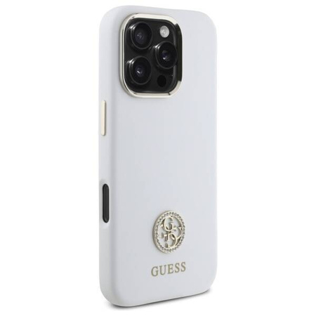 Original Case IPHONE 16 PRO Guess Hardcase Silicone Logo Strass 4G (GUHCP16LM4DGPH) white