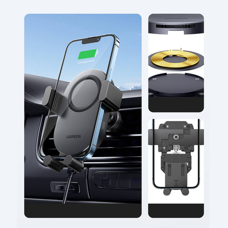 Ugreen samochodowa ładowarka bezprzewodowa Qi 15W uchwyt samochodowy do telefonu na kratkę wentylacji czarny (40118 CD256)