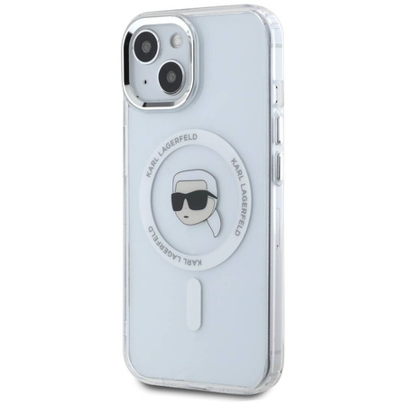 Original Case IPHONE 15 Karl Lagerfeld Hardcase IML Metal Karl Head MagSafe white