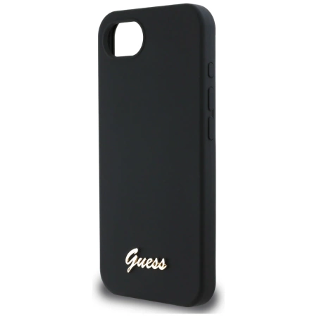Etui Guess Silicone Script Metal Logo MagSafe na iPhone 16e - czarne
