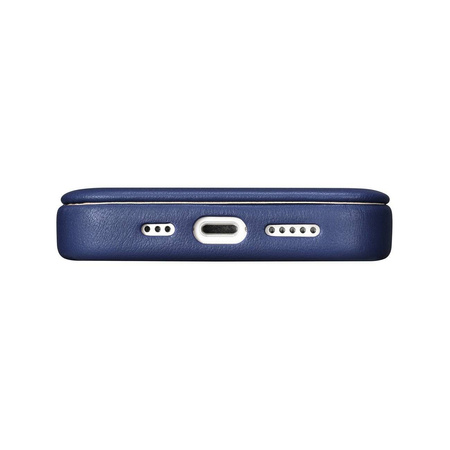 iCarer CE Premium Leather Folio Case skórzane etui iPhone 14 Plus z klapką magnetyczne MagSafe niebieski (WMI14220715-BU)