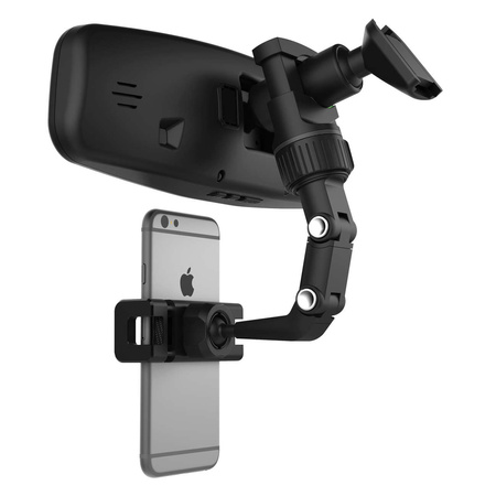 Adjustable car rearview mirror holder for smartphone black