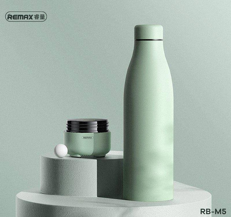 Remax bezprzewodowy głośnik bluetooth 5.0 z termosem kubkiem termicznym 500ml zielony (RB-M5)