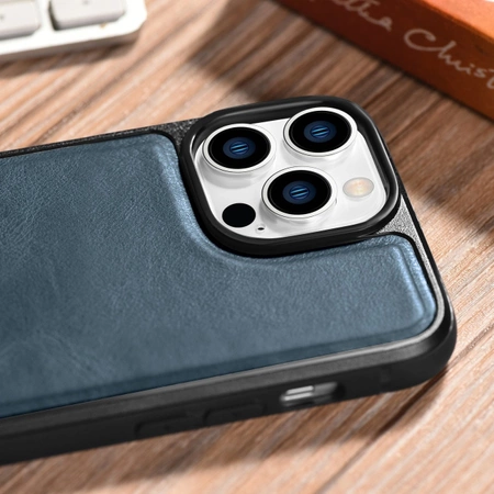 iCarer Leather Oil Wax etui pokryte naturalną skórą do iPhone 14 Pro niebieski (WMI14220718-BU)