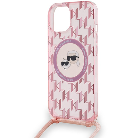 Karl Lagerfeld KLHMP15SHCKCKLCP iPhone 15 / 14 / 13 6.1" różowy/pink hardcase IML Crossbody Monogram Karl & Choupette Head MagSafe
