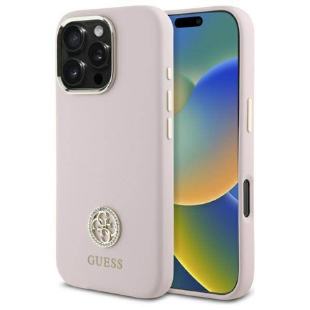 Original Handyhülle IPHONE 16 PRO Guess Hardcase Silicone Logo Strass 4G (GUHCP16LM4DGPP) blassrosa