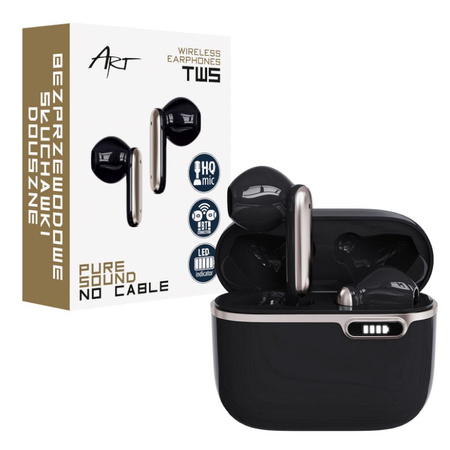 Słuchawki bezprzewodowe / bluetooth Stereo TWS ART AP-TW-B4B + stacja dokująca ze złączem typ C czarne