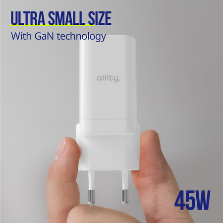Allity ładowarka sieciowa GaN PD QC ATC-01-45WAC 1x USB-C 1x USB-A 45W biała