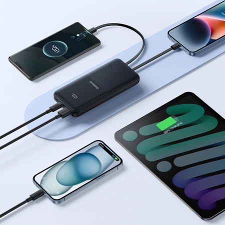 Baseus Lipow 10000mAh 22.5W Powerbank with Dual Built-in Cable with Display (with additional black Baseus Simple USB-A - USB-C 3A 0.2m cable) - Black
