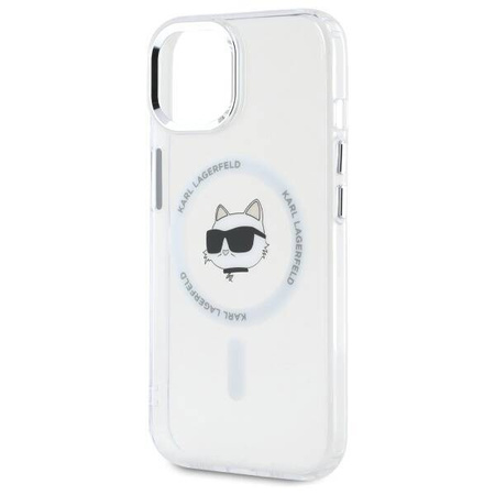 Etui Karl Lagerfeld IML Metal Choupette Head MagSafe na iPhone 15 Plus - białe
