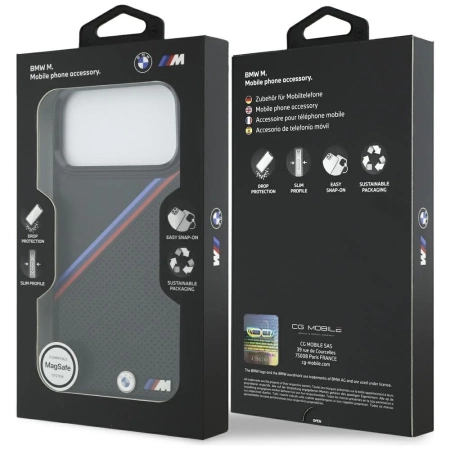 Etui BMW M Tricolor Metal Logo MagSafe do iPhone 17 Pro Max - czarne
