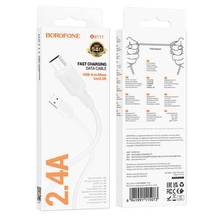 Borofone Kabel BX111 Feliz - USB na Micro USB - 2,4A 1 metr biały