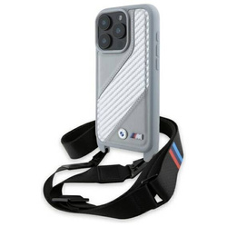 Original Handyhülle IPHONE 16 PRO BMW Hardcase M Edition Carbon Stripe & Strap (BMHCP16L23PSCCG) grau