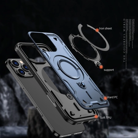 Hybrid Armor Trendige Hülle mit MagSafe für iPhone 16 Pro Max – Blau