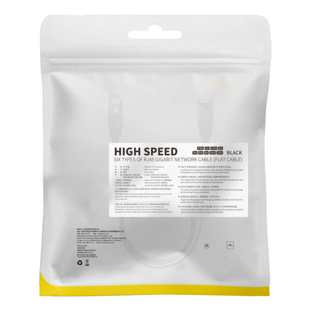 BASEUS kabel sieciowy high Speed RJ45 Gigabit płaski 1m czarny PCWL-B01