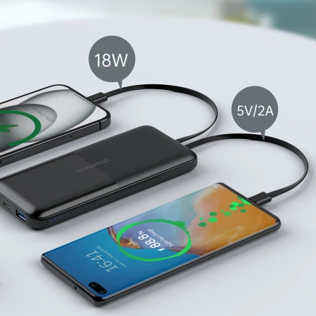 Powerbank Choetech B654 10000mAh 22.5W USB-A / USB-C / micro USB with built-in USB-C / Lightning cable - black