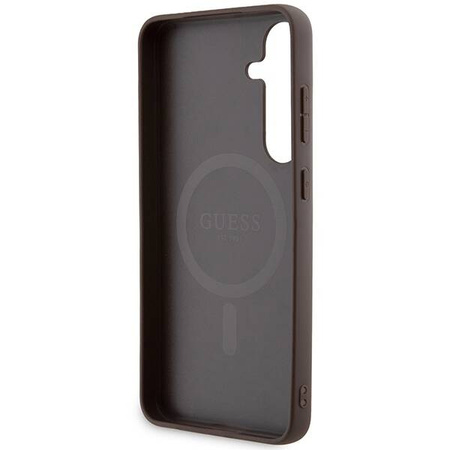 Guess 4G Collection Leder-Metall-Logo MagSafe-Hülle für Samsung Galaxy S24+ – braun