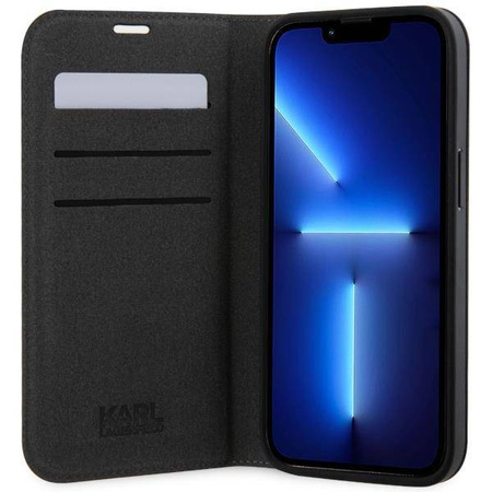 Karl Lagerfeld KLBKP14XSANKCPG iPhone 14 Pro Max 6,7&quot; Bücherregal Silber/Silber Saffiano Karl &amp; Choupette