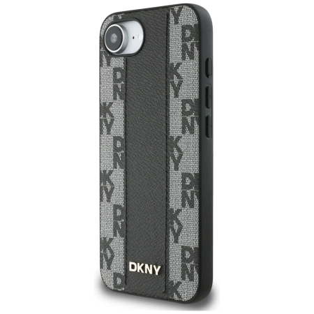 Etui DKNY Leather Checkered Mono Pattern MagSafe na iPhone 16e - czarny