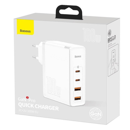 Baseus GaN2 Pro szybka ładowarka sieciowa 100W USB / USB Typ C Quick Charge 4+ Power Delivery biały (CCGAN2P-L02)